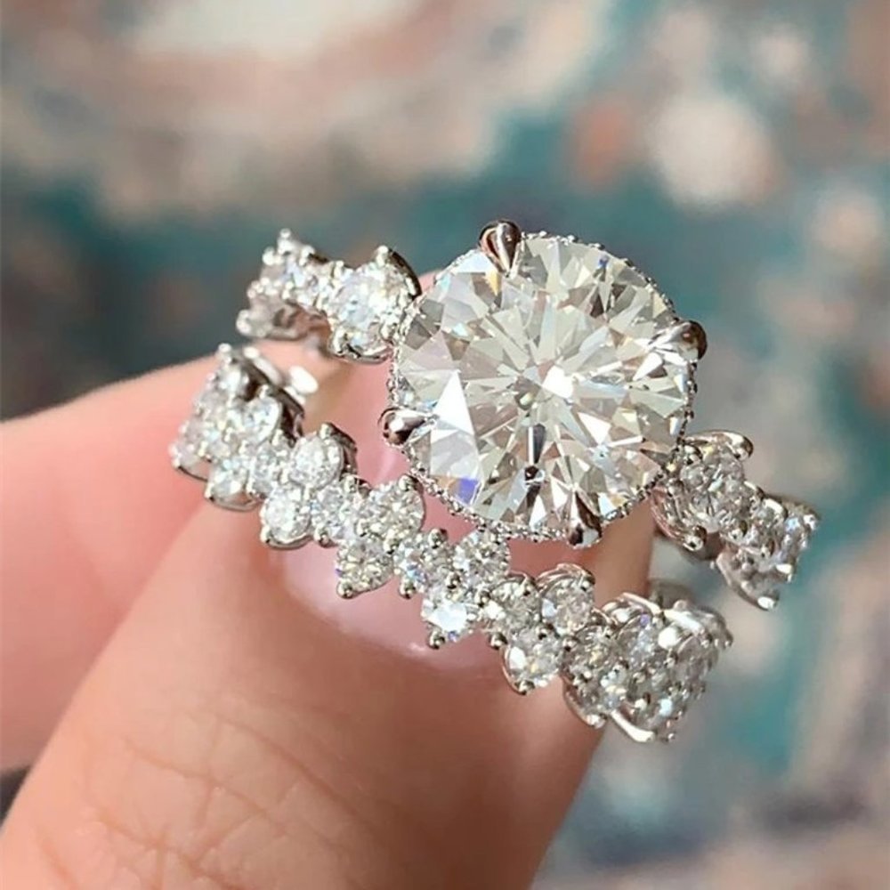 Dainty Pave Pure Shiny Gemstone Silver Wedding Rings For Women, Marr9052